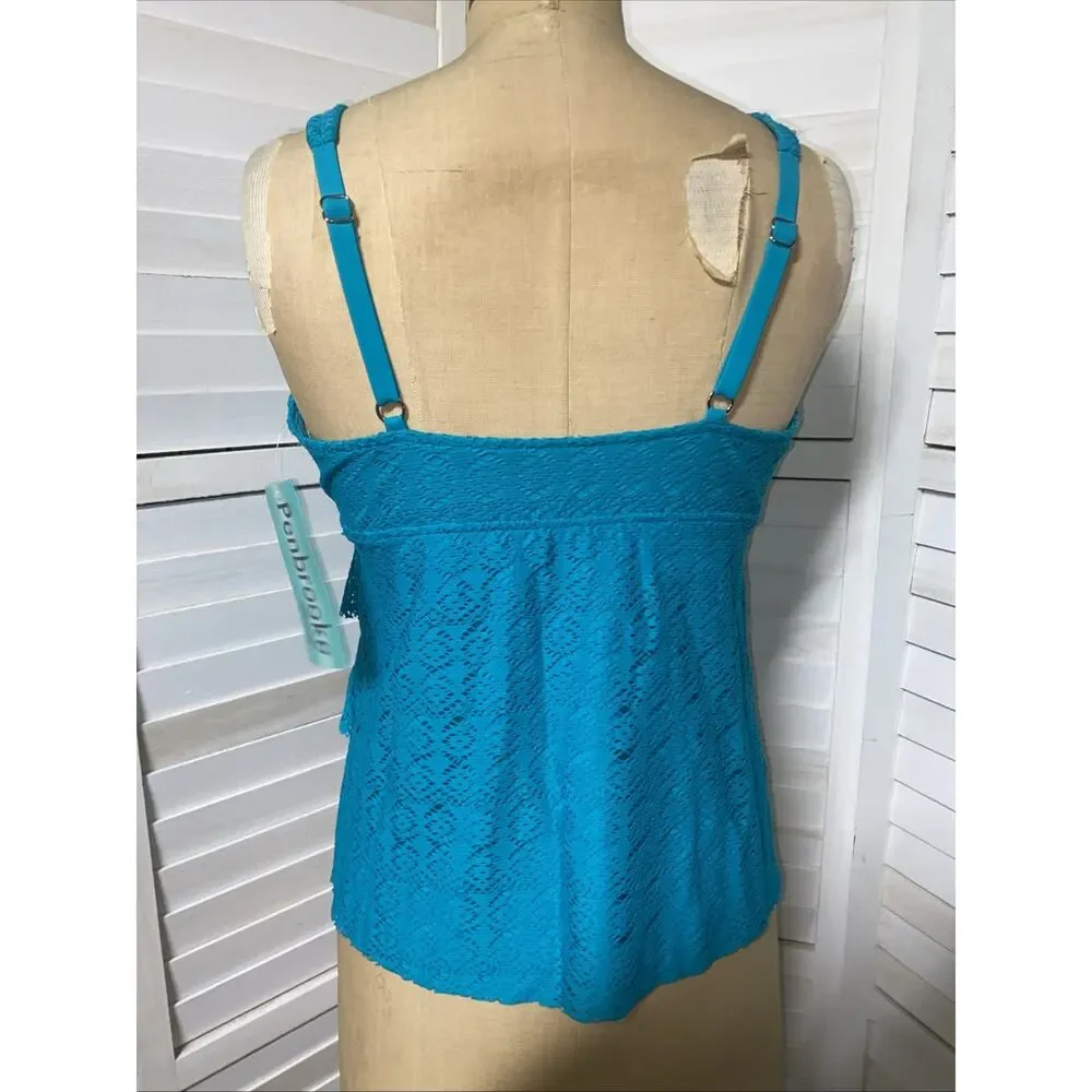 New W/ Tags Penbrooke Women’s Swimsuit Top Tankini Teal Green Size 14